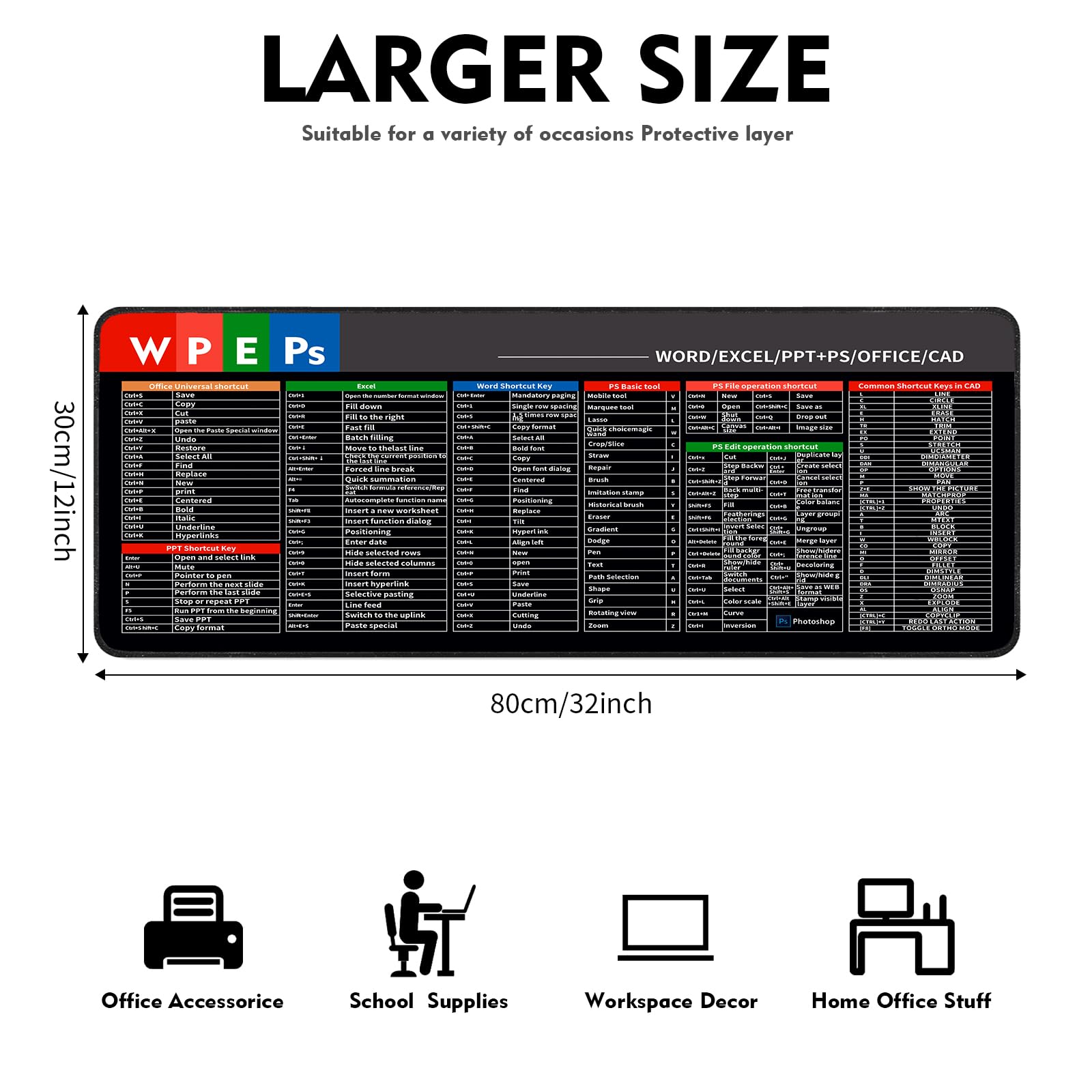 Snapklik.com : Eulps Excel Shortcut Keys Mouse Pad, Large Mouse Pad For ...