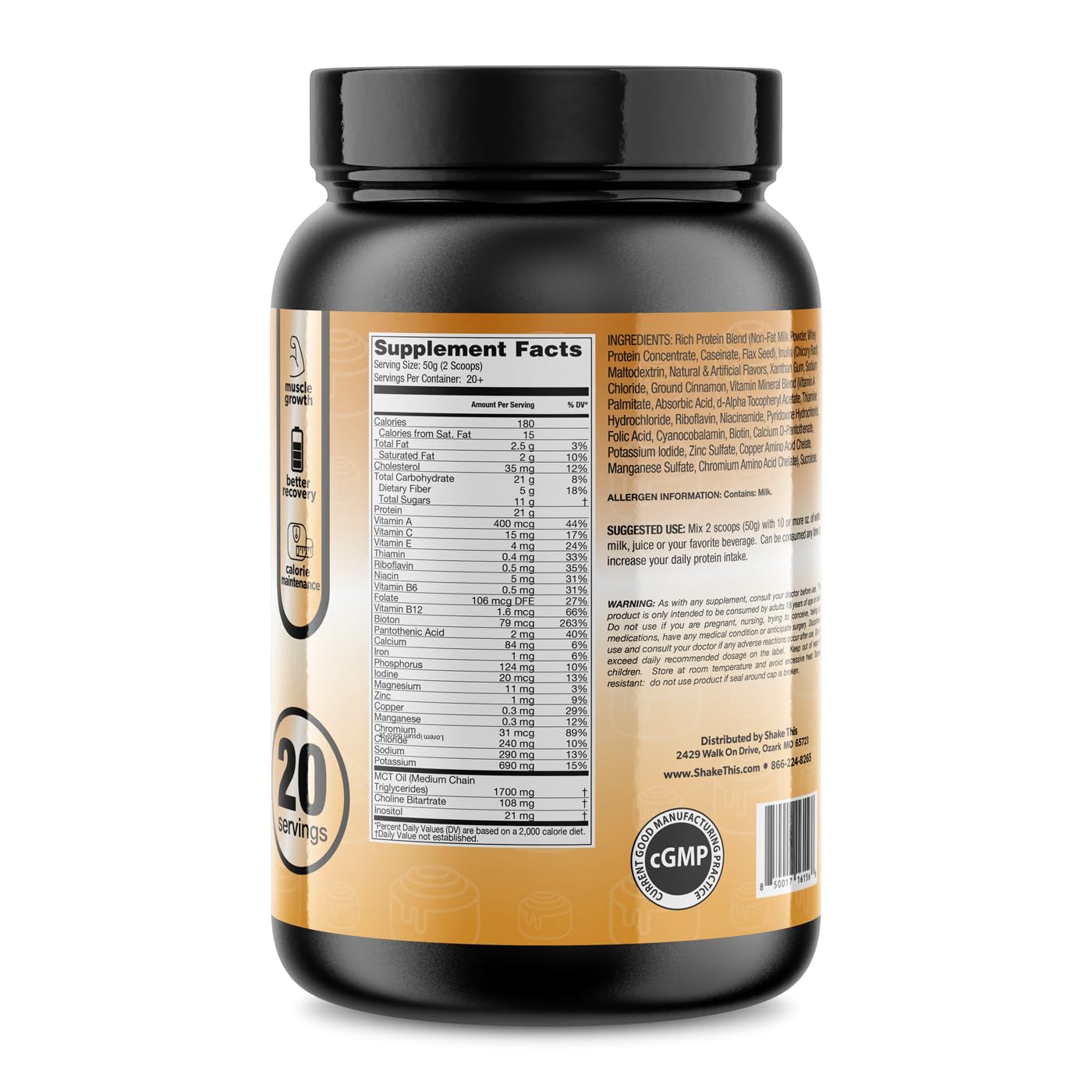 Complete MR | 1 Gallon Container - 20 servings | Meal Replacement Shake with Protein, Carbs, Fiber and Vitamins (Cinnamon Swirl)