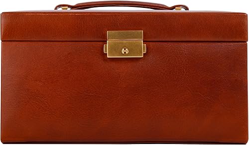 Miniatura 7 de Time Resistance Joyero de cuero  Organizador de joyas de cuero genuino  Caja de almacenamiento de accesorios marrón con cerradura de llave para mujer