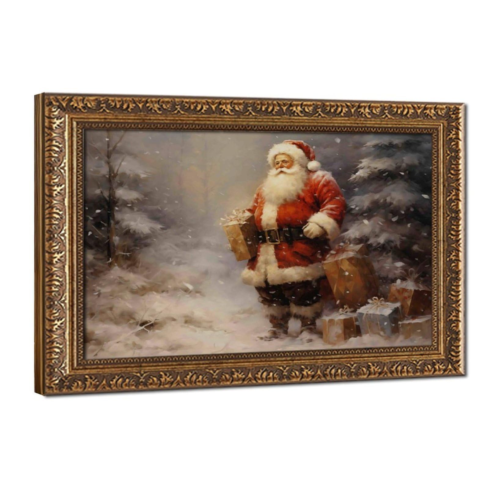Bareronor Vintage Santa Claus Canvas Poster for Bedroom Decor Gift