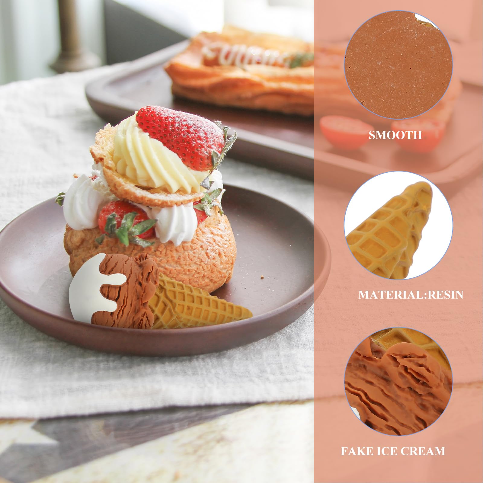 Alasum 2Pcs Artificial Ice Cream Cone, Fake Ice Cream Cone Prop Ice Cream Toy Fake Ice Cream Cone Fake Ice Cream Toy