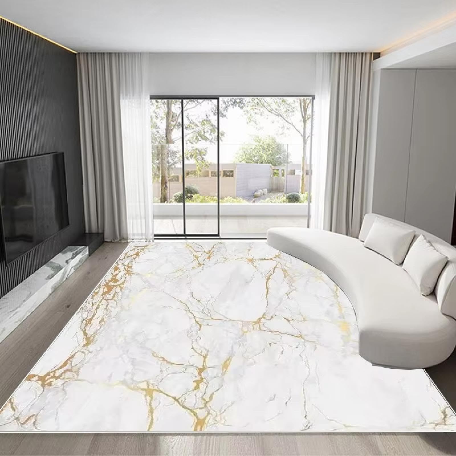 Alfombra nórdica de mármol lavable: confort y lujo dorado de 100x160cm para renovar tu salón