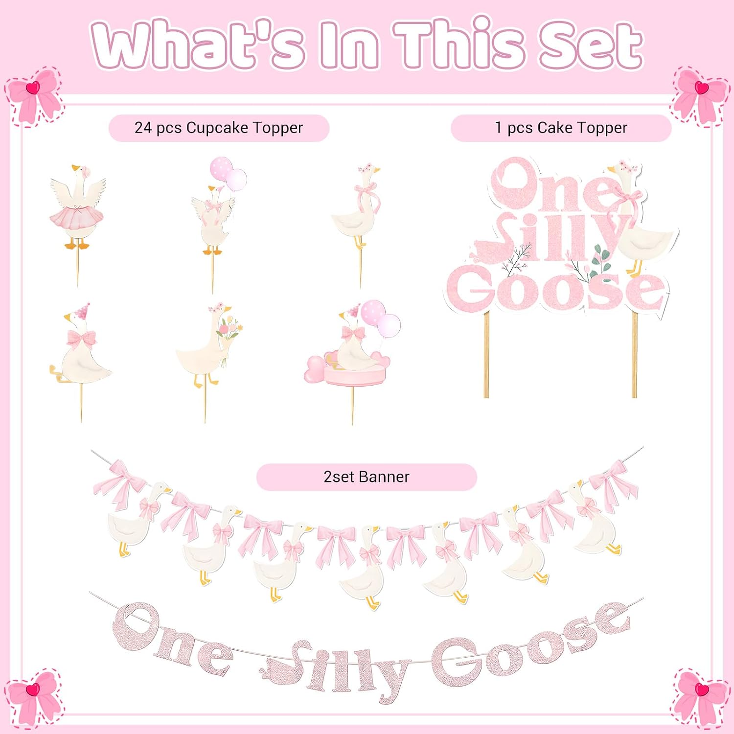 One Silly Goose Banner Set, Pink Birthday and Baby Shower Party Decorations, one silly goose birthday decor girl First Birthday Decorations image 4