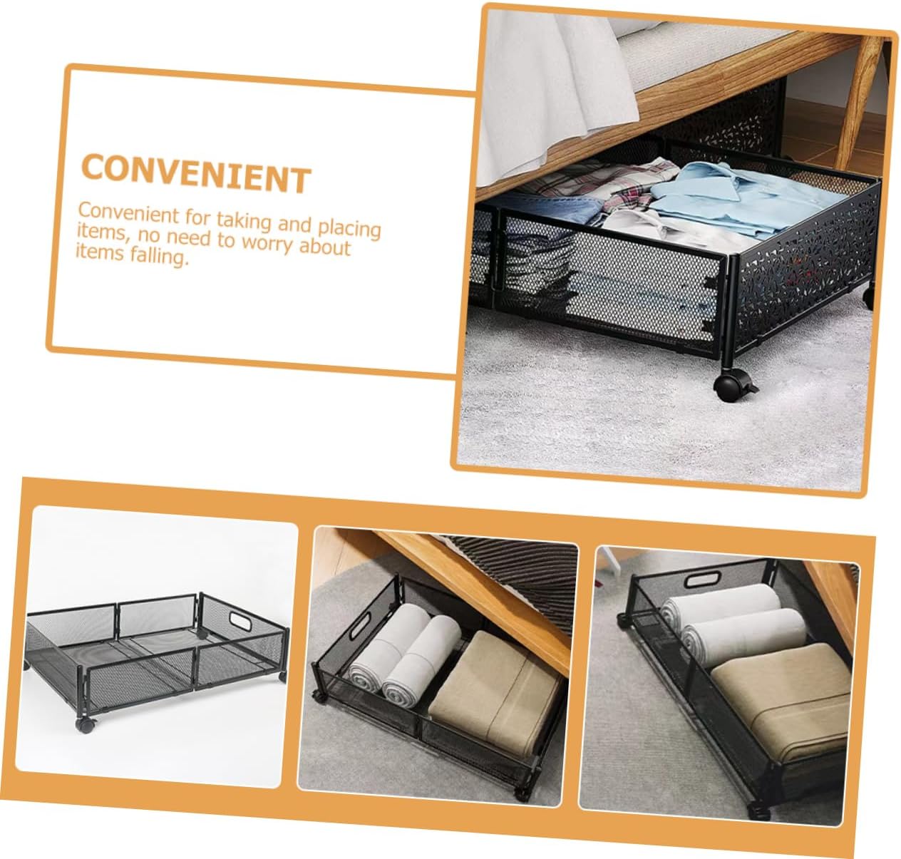 Foldable under Bed Storage Organizer Multi-purpose Container Wheels for Easy Access Frame for Sofa and Bed Storage Space-saving for Clothes and Blankets