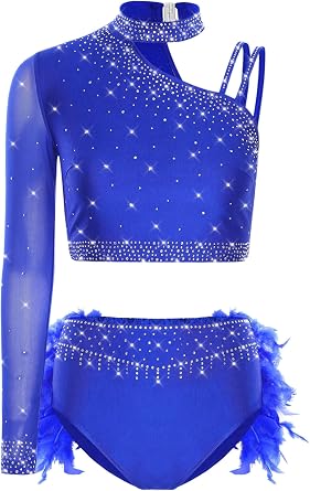 CHICTRY Latin Dance Costume for Women Mock Neck Single Long Sleeve Dance Crop Top with Briefs