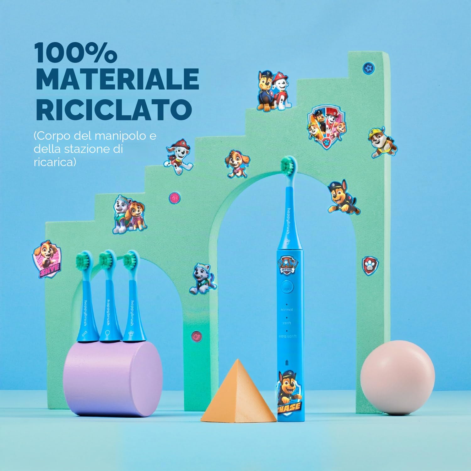 happybrush Spazzolino elettrico per bambini – "La grotta dei leoni" – Vincitore del test * – Spazzolino da denti per bambini in design Paw Patrol – Include 4 testine di ricambio, batteria da 4