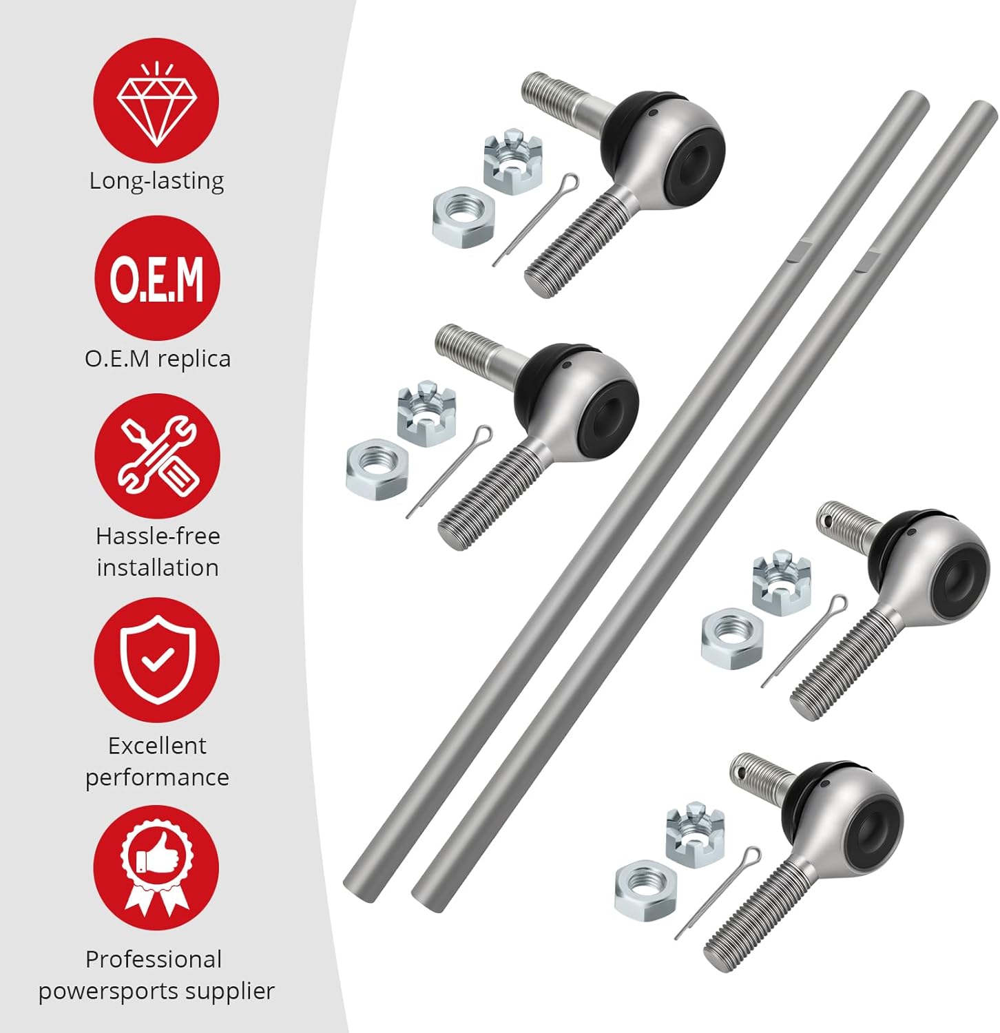 JAVIK 1824007 Steering Post Tie Rod Assembly 2 Pcs For Polaris Scrambler Sportsman 550 850 1000 2009-2025 O.E.M# 1823620 1823477