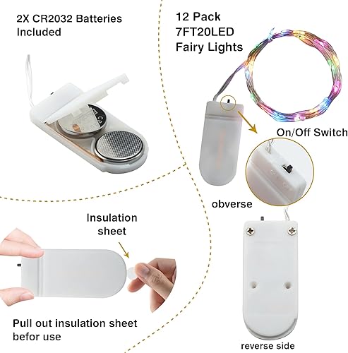 Miniatura 2 de FTEOYEL Paquete de 12 guirnaldas de luces de hadas, 7 pies, 20 luces LED a pilas, impermeables, de alambre de metal, para regalos, cumpleaños,