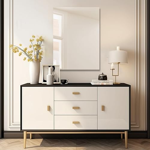 Miniatura 2 de Mirrorons Espejo de tocador de baño de 24 x 32 pulgadas, espejo sin marco con borde pulido, se cuelga horizontal o verticalmente. Espejo de baño