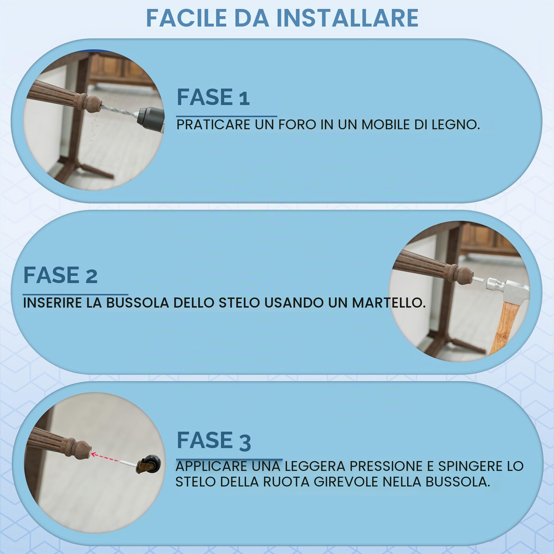 Rotelle in ottone anticato con ruote in gomma da 3,5 cm, ricambio per sedie, divani, cassettiere, mobili vintage per pavimenti in legno, set da 4