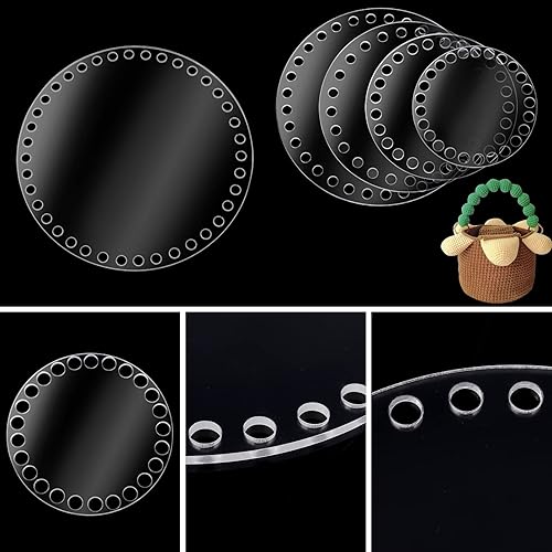 Miniatura 7 de PH PandaHall Tableros de tejido acrílico de 5 tamaños, base de cesta de ganchillo redonda plana, bases de cesta transparentes, bolsas de ganchillo