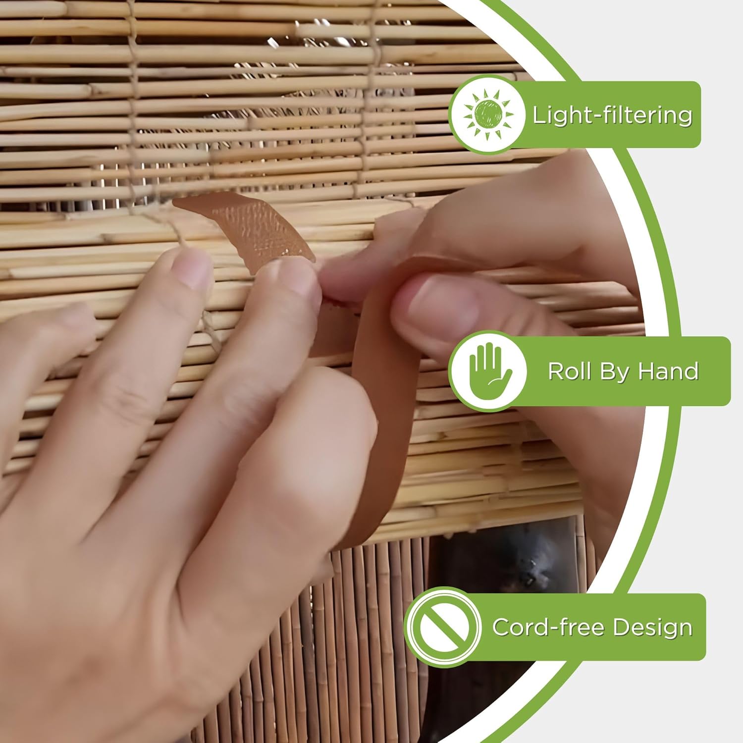 Forever Bamboo Light-Filtering Cord-Free Bamboo Reed Roll-Up Blind Shades for Windows Manual Roman Blinds Natural 60 in W x 72 in H (Pack of 2) 60 in W x 72 in H Natural 2