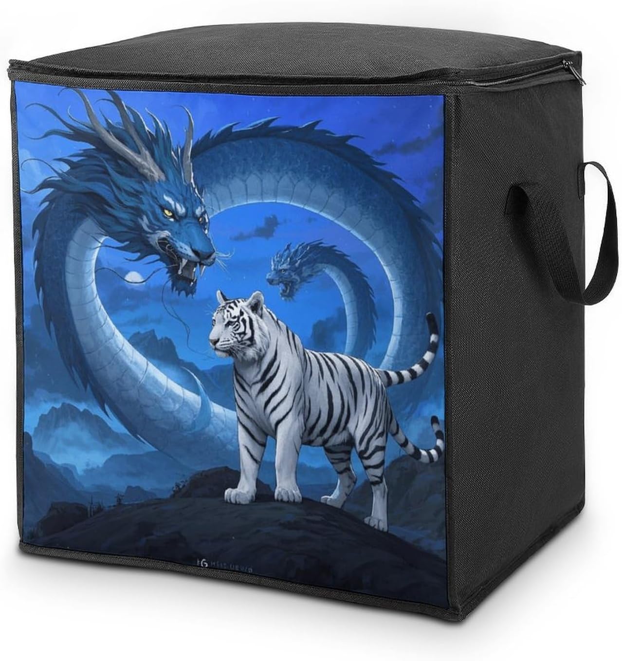 White Tiger Blue Dragon Storage Bags Moving Bags Storage Bins | Comforter Storage Bag Reinforced Handles & Zippers Foldable Closet Organizers and Storage for Blanket Pillow Clothes