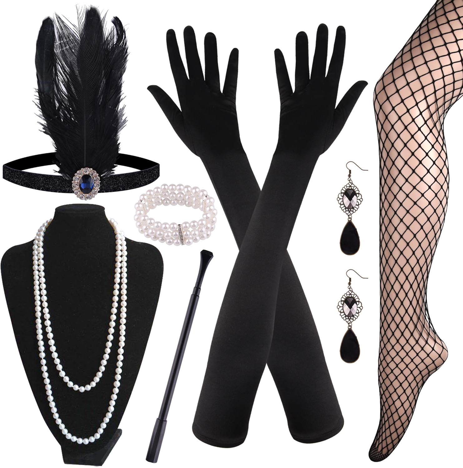 FEPITO 1920s Great Gatsby Accessories Set for Women Flapper Headpiece Headband : Clothing, Shoes & Jewelry
