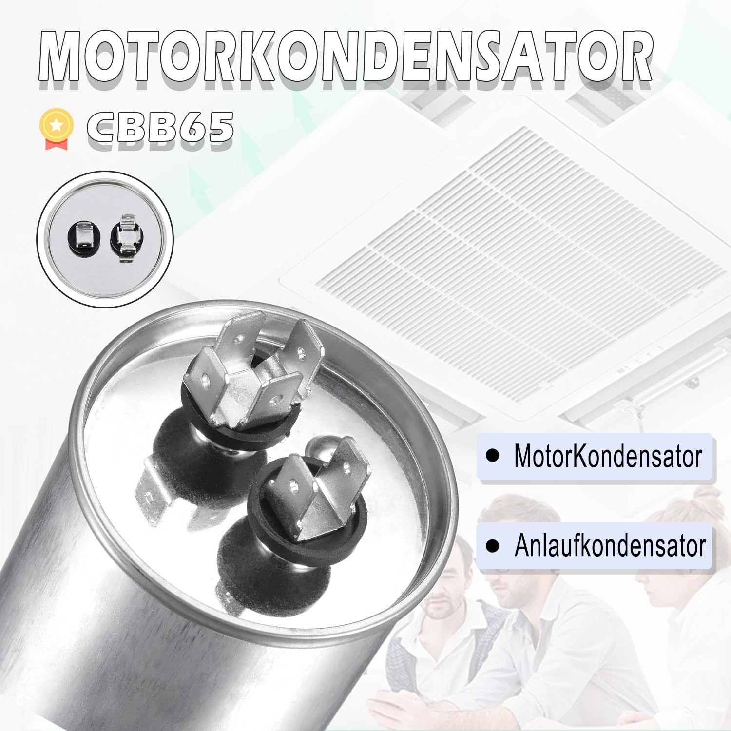 Iruihoo 60uF CBB65 Condensador de motor 450V CA 50/60Hz, 60µF arranque funcionamiento carcasa metálica