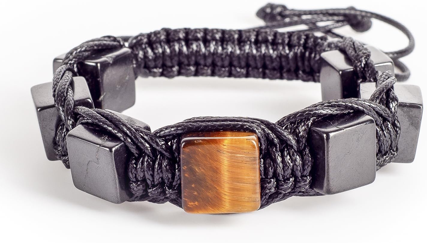 Shungite Bracelet with Gemstones - Brutal Jewelry for Men - Arachne Style - Brided Dense Beaded - Adjust Wirst Size - Real Shungite Stone Type II - Image 5