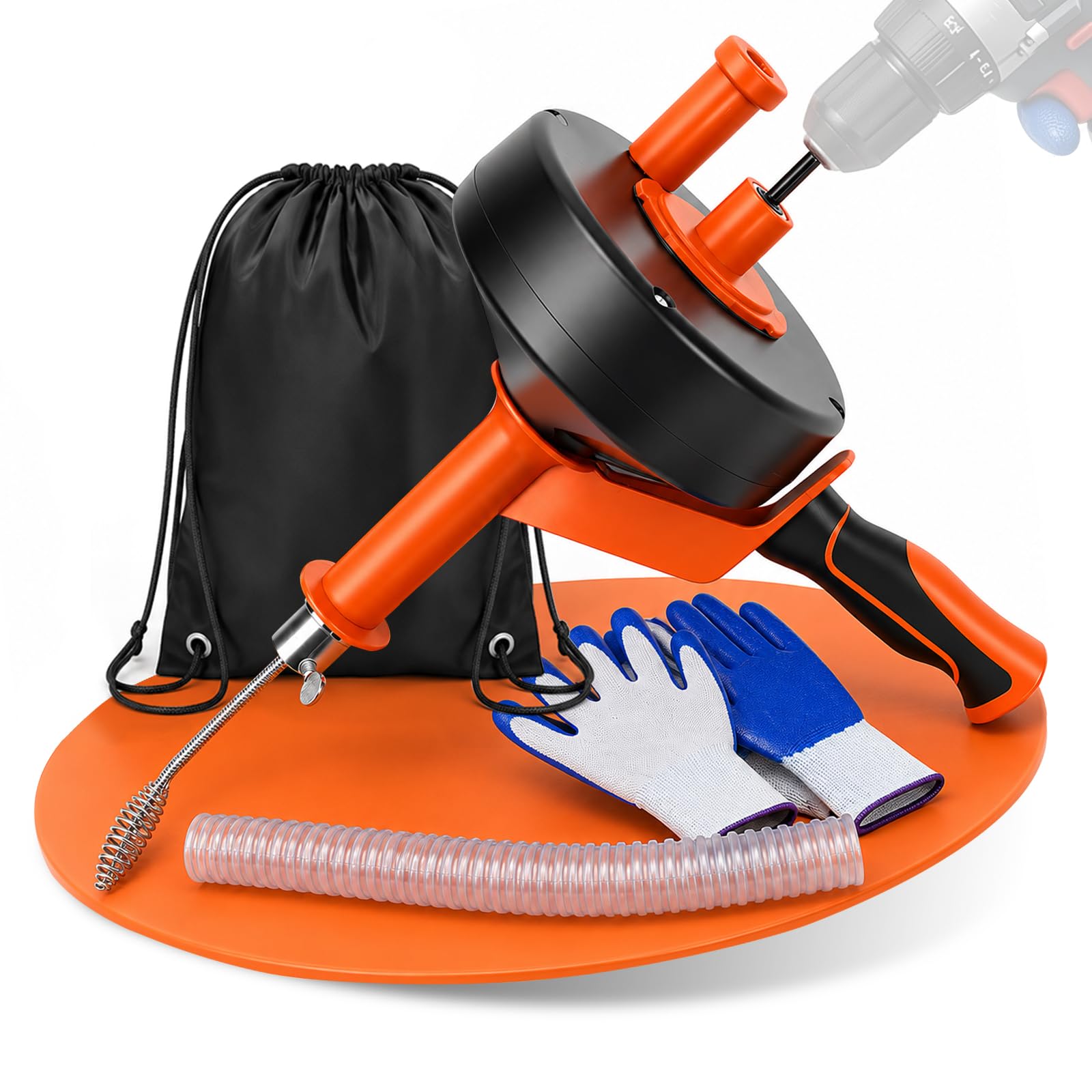 Rankomu Drain Snake Auger 10M with Drill Attachment & Storage Bag – Heavy Duty Flexible Plumbing Snake Hair Clog Remover for Bathtub, Bathroom Sink, Kitchen & Shower – Drain Unblocker Tool