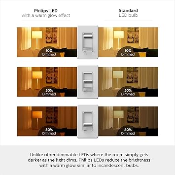 Philips LED Flicker-Free A19 Light Bulb, EyeComfort Technology, Dimmable Warm Glow Effect, 450 Lumen, 2700-2200K, 5W40W, E26 Base, Title 20 Certified, 8-Pack