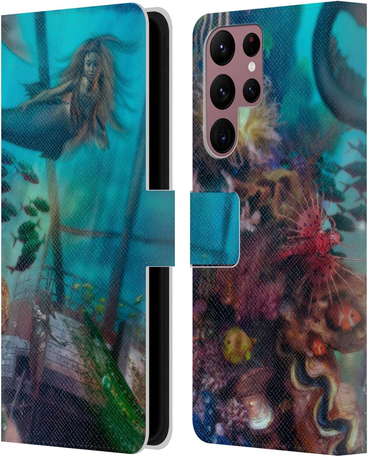 Head Case Designs Officially Licensed Aimee Stewart Mermaid Treasure Fantasy Leather Wallet Case Compatible with Samsung Galaxy S22 Ultra 5G