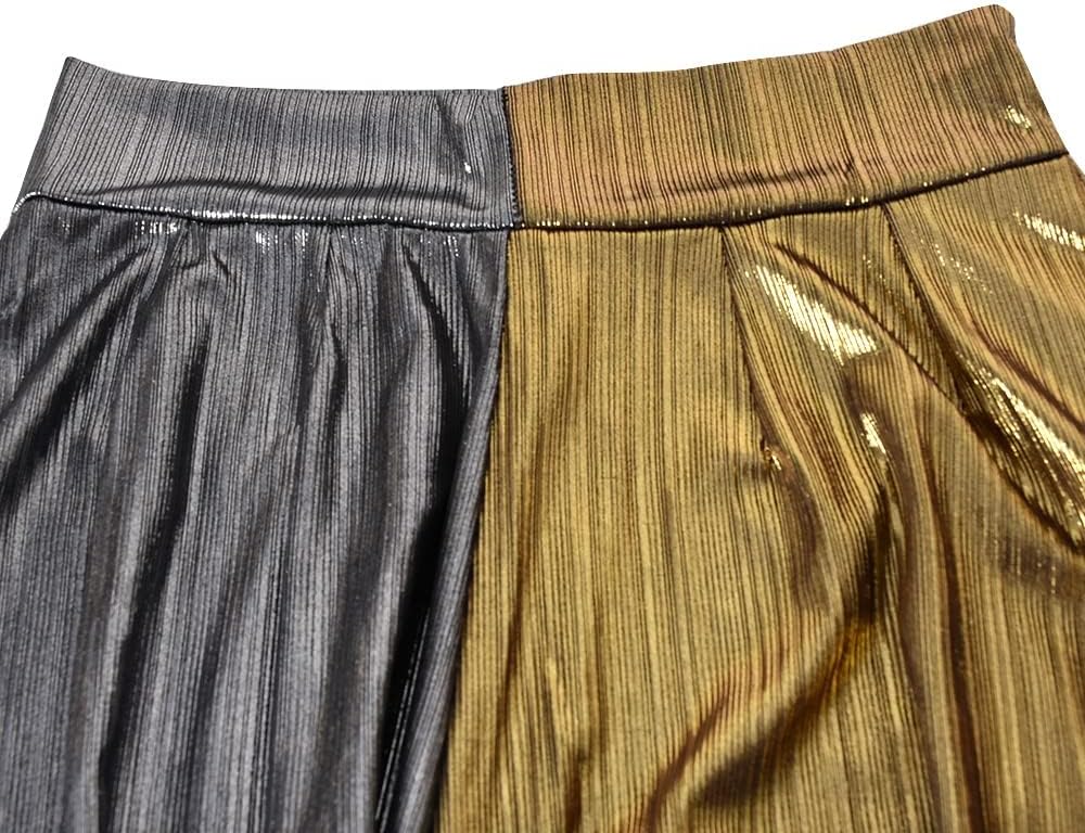 Women Wide Leg Pants Shiny High Waist Flowy Metallic Color Contrast Palazzo Pants Loose Trousers - Image 6
