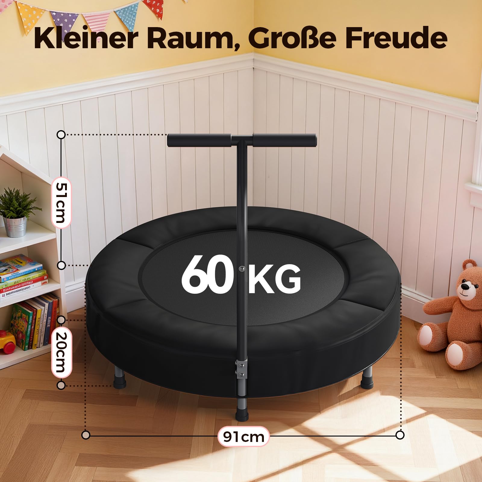 BCAN 91 cm Kleinkind-Trampolin, ASTM-Zertifiziert Schaumstoffgriff und sichere, verdickte Abdeckung, Mini-Trampoline für Kinder im Innenbereich, einfach aufzubauen