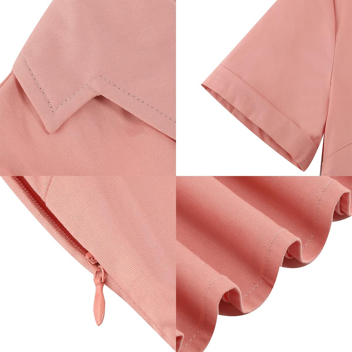 Women Notched Lapel Collar 50s Vintage Cocktail Swing Dress with Belt Short Sleeve Buttons Up 1950s Rockabilly Prom Audrey Hepburn Dress Knee Length Pleated Fit A Line Church Work Dress Pink-Belt L - Image 6