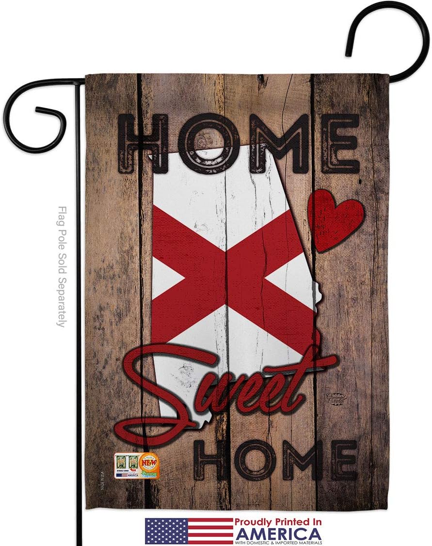 State Alabama Home Sweet Garden Flag Set with Stand Americana States USA American Territories Republic Country Particular Area Small Decorative Gift Yard House Banner Made In 13 X 18.5