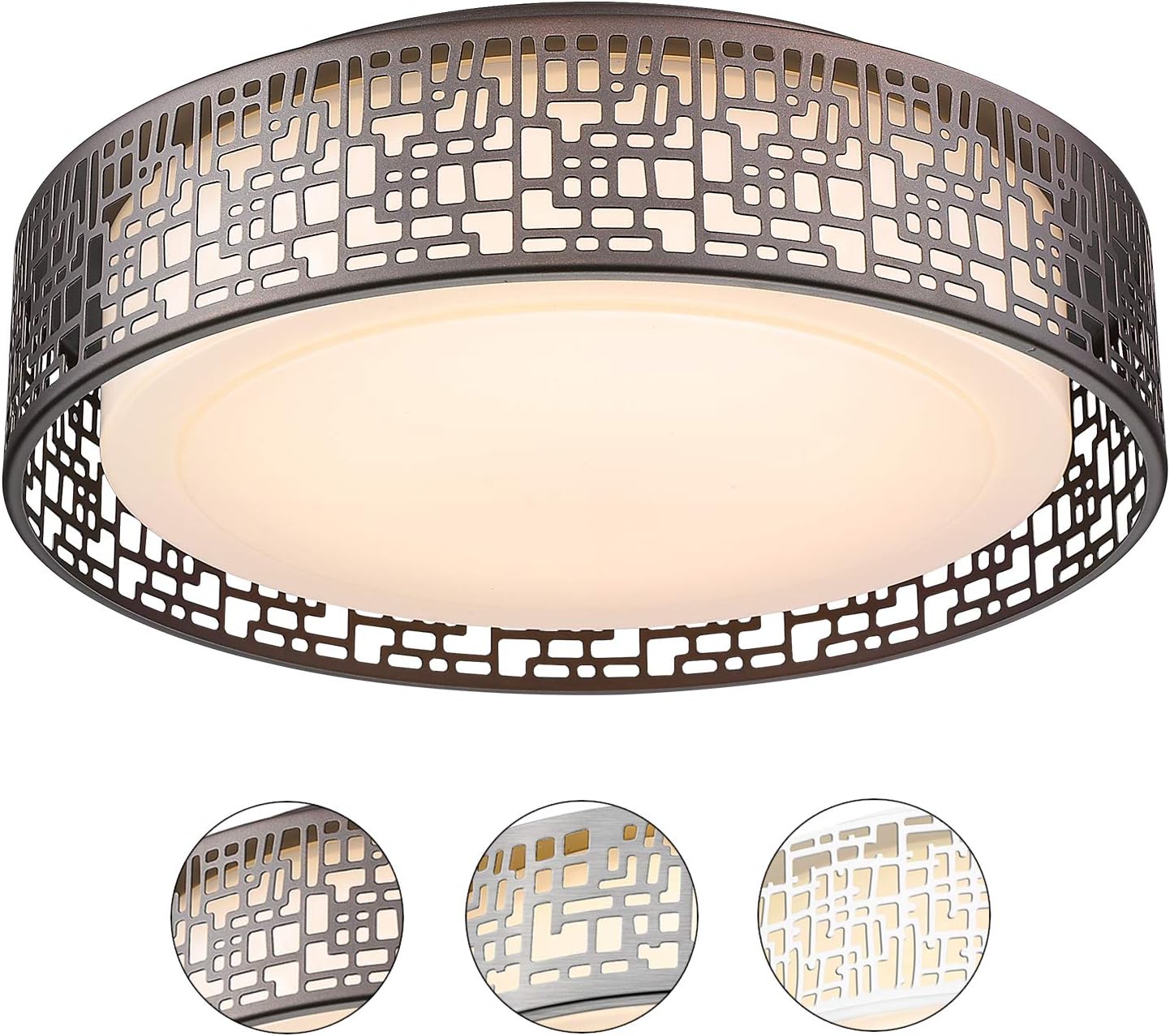 12 inch Flush Mount Ceiling Light, Dimmable Hallway Light Fixtures, 15W 3000K Warm White,Oil Rubbed Bronze Finished Metal Frame and Acrylic Lampshade