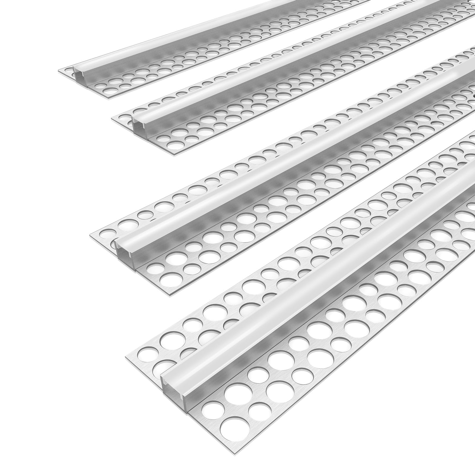 Profilo LED intonacato, confezione da 4, canale LED in alluminio da 1 m, con diffusore lattiginoso per strisce LED da 12 mm, profilo da incasso in cartongesso senza finiture per soffitti e