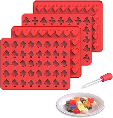 SILIVO Moldes de silicona para gomitas de 160 cavidades (paquete de 4) – Moldes de silicona antiadherentes con cuentagotas para gomitas caseras,