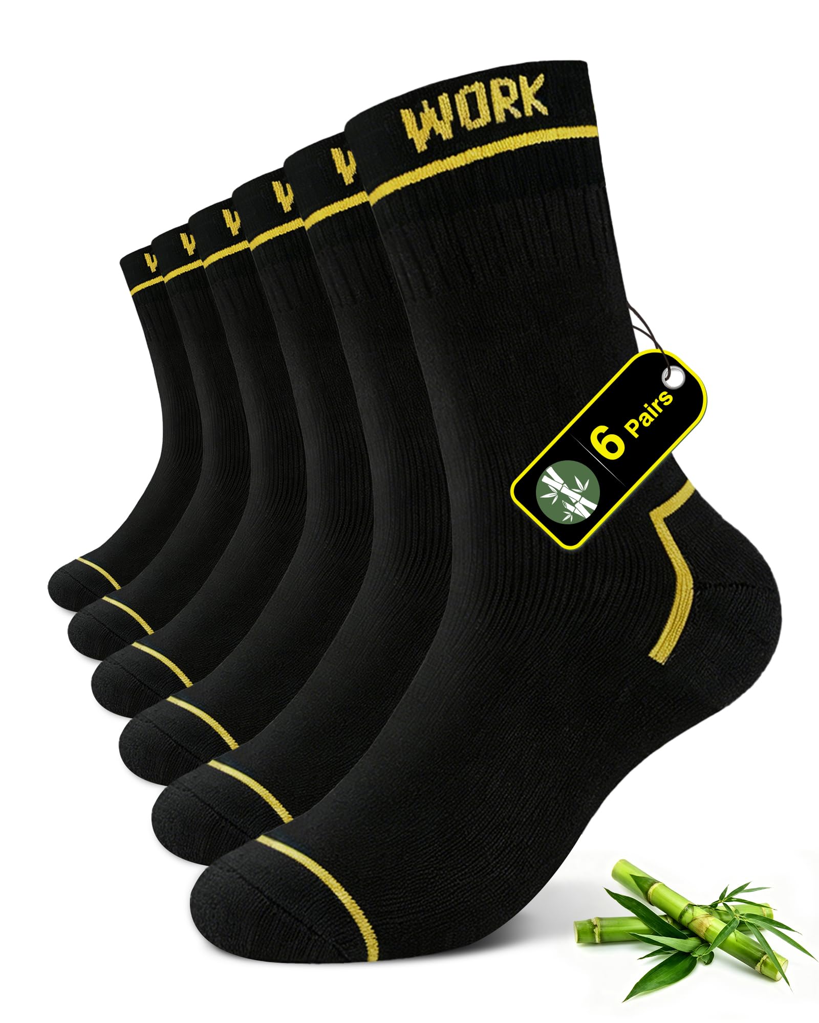 FALARY Bambus Arbeitssocken Herren Work Socken Frottee Dicke 6/12 Paar | Schwarz Bambussocken, Funktionssocken, Atmungsaktive, Antibakterielle, Verstärkt Ferse Zehen, für Schwerarbeiter, Winter