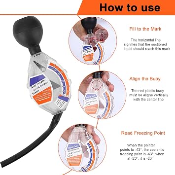Coolant Tester, Antifreeze Tester, Car Water Tank Liquid Densitometer, Dial Type Rapid for Car Coolant Antifreeze System, Universal Coolant Hydrometer Tester for Winter and Summer