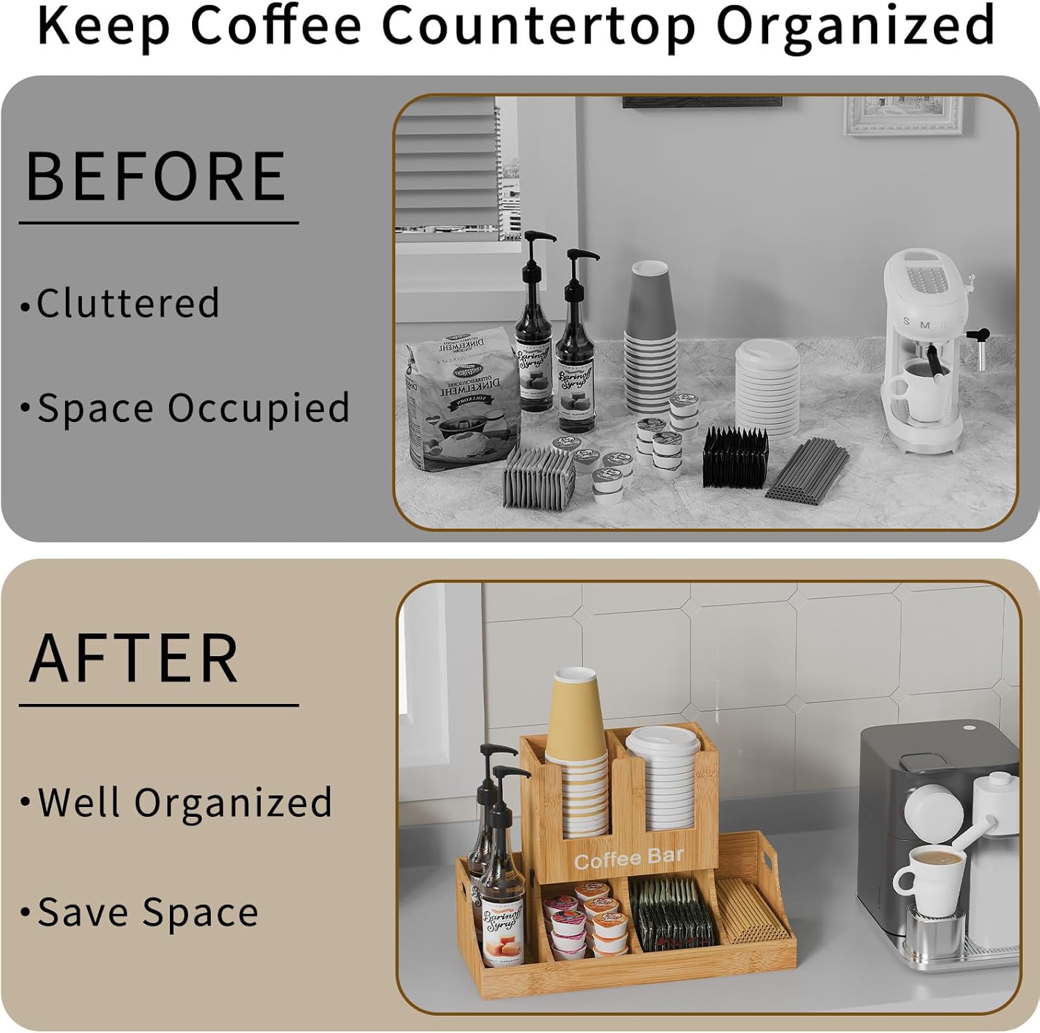 Coffee Stat Organizer, Bboo Coffee Bar Organizer for Counter,