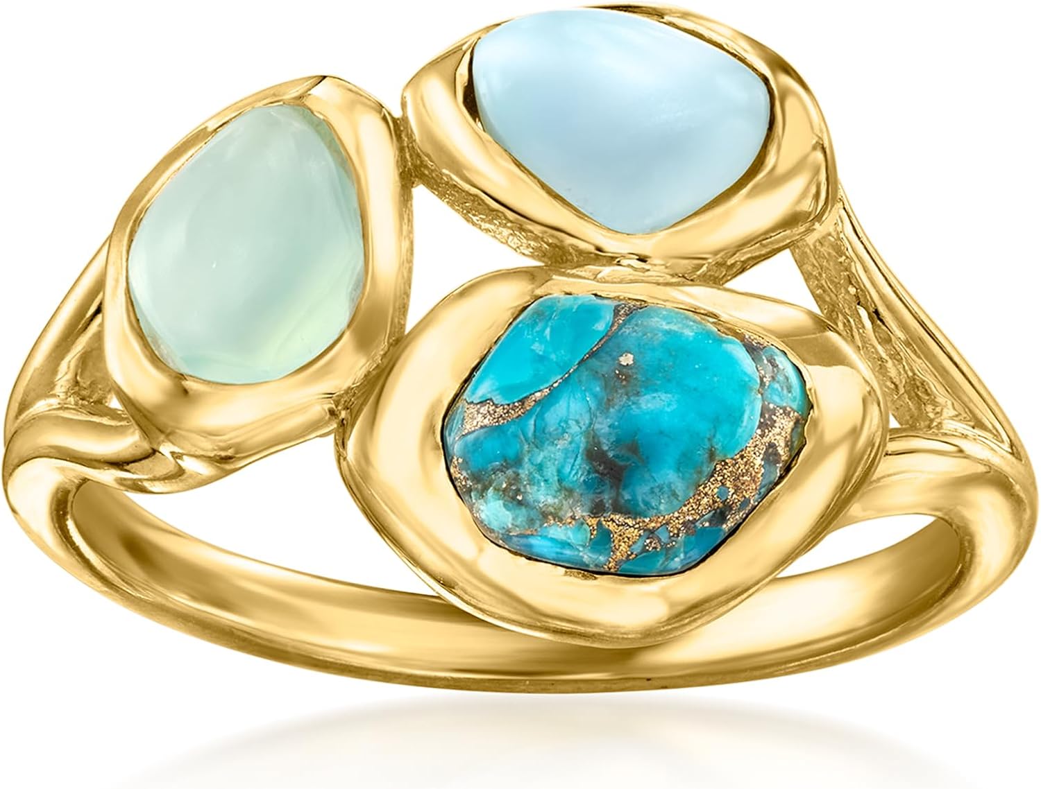 Ross-Simons Blue Chalcedony, Larimar and Turquoise Ring in 18kt Gold Over Sterling