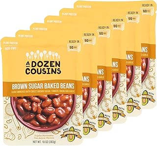 A Dozen Cousins Brown Sugar Baked Beans 10oz (6-Pack) Prepared Food Pouch, Ready to Eat Meal in Seasoned Avocado Oil, Premade Microwave Meal, Instant Baked Beans, Gluten Free, Plant Protein & Fiber