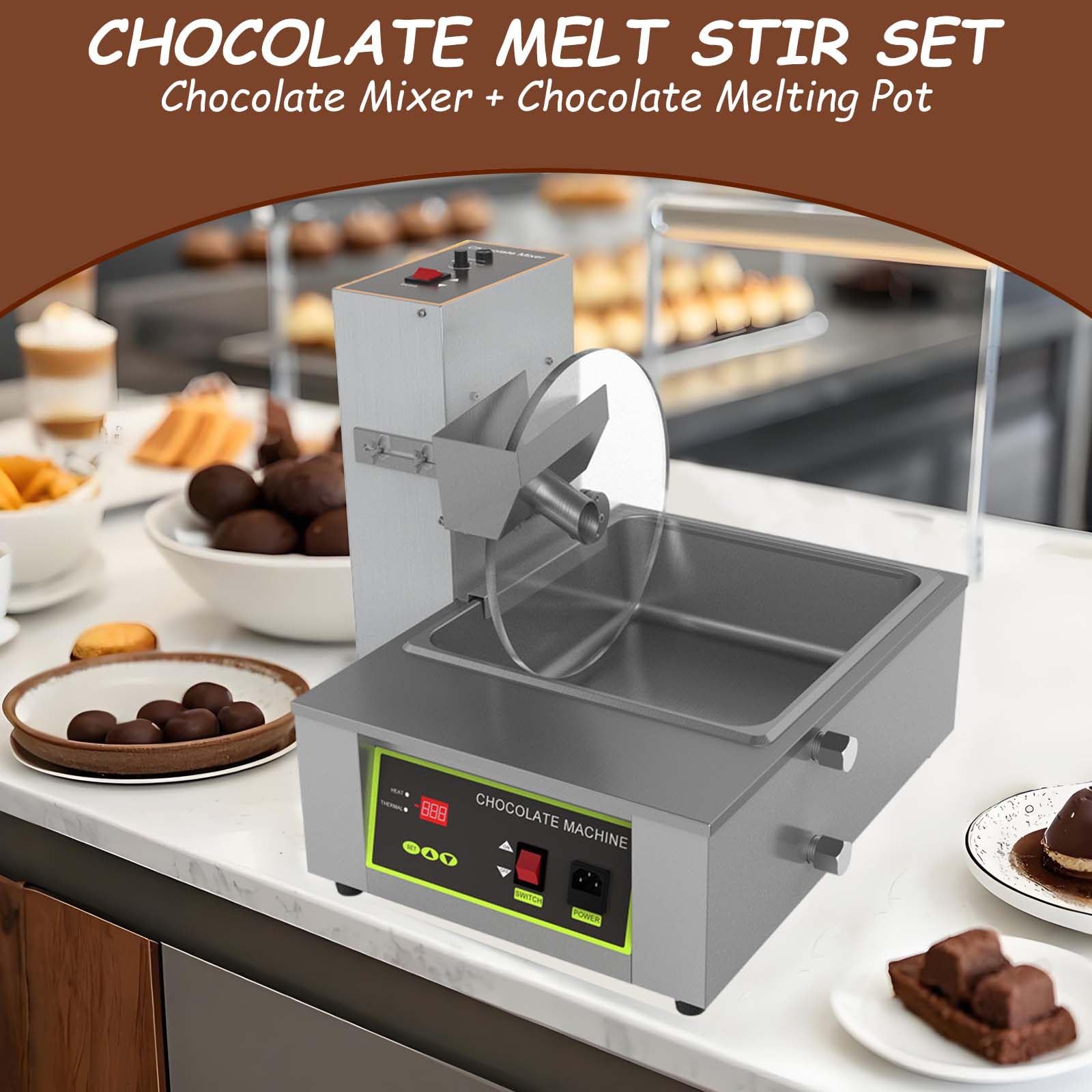 Forno Fusorio per Cioccolato in Acciaio Inox con Riscaldamento Ad Acqua, con Miscelatore per Cioccolato, Vasche Rimovibili, per Caffetterie/Cioccolaterie