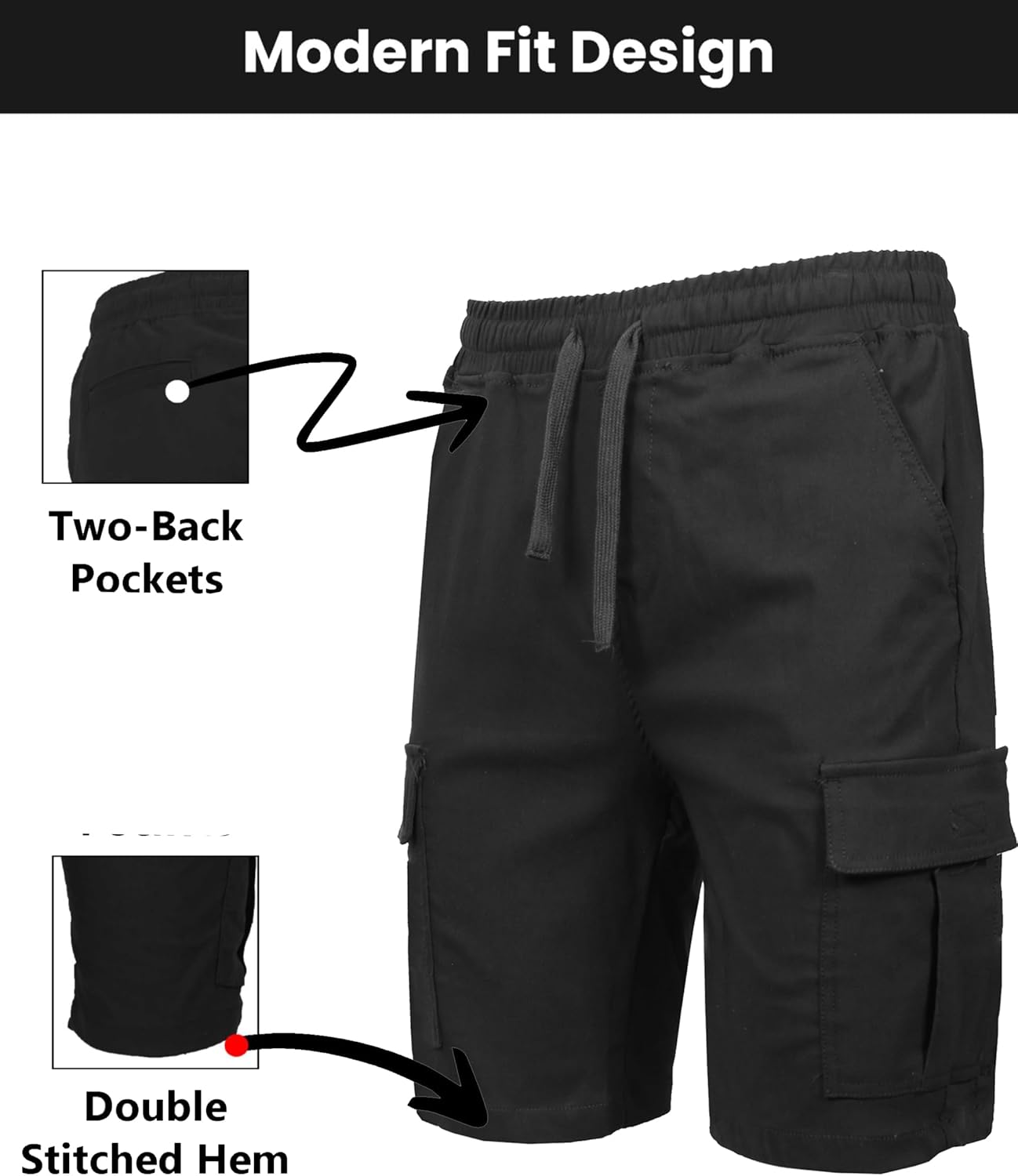 Galaxy by Harvic Cargo Shorts for Men 5-Pack – Stretch Pull-On Elastic Waist Drawstring Pockets, 4-Way Flex Fabric (S-2XL)