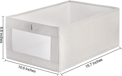 Miniatura 2 de Coloch Paquete de 6 contenedores de almacenamiento de lino con ventana transparente, caja de almacenamiento plegable para armario, organizador de