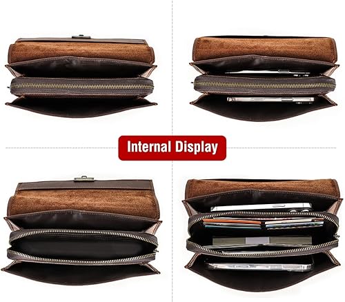 Vista 9 de Funda de piel de grano superior para hombre y mujer, múltiples bolsillos/ranuras, RFID de gran capacidad para tarjetas, cheques, dinero, pasaporte