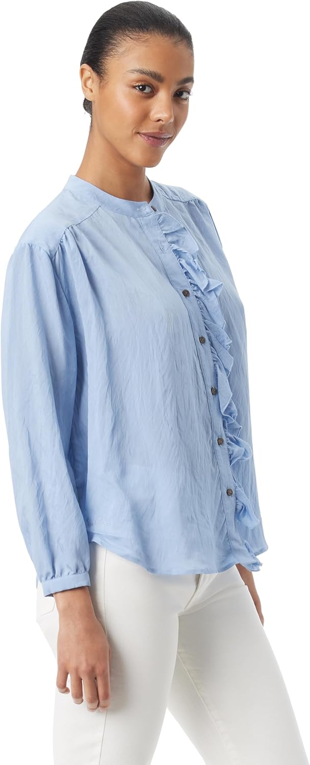 Sam Edelman Womens Tarra Ruffle Button Down Shirt with Tie Front Standard - Image 4