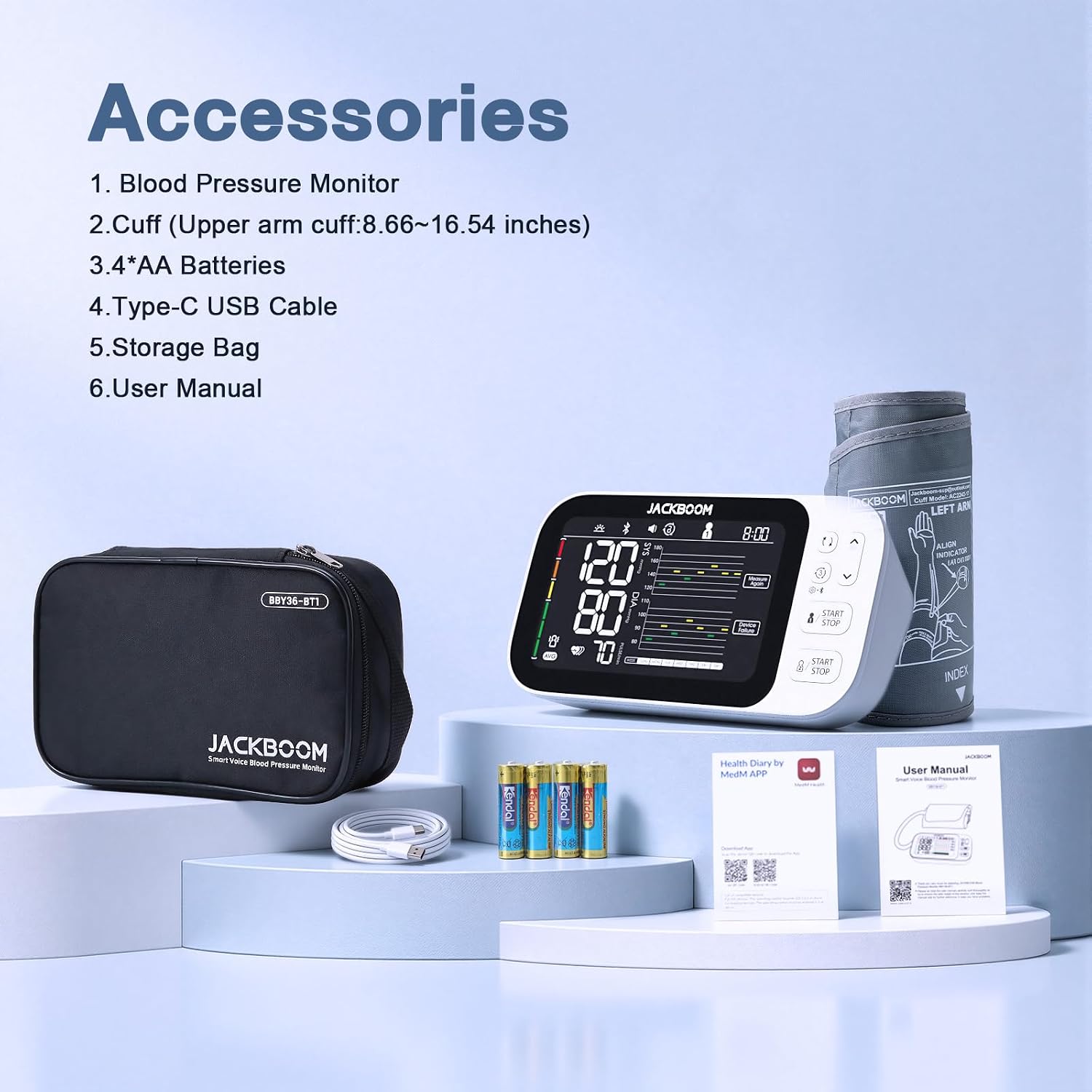 Blood Pressure Monitor for Home Use, Automatic Upper‑Arm BP Machine, 2 Users with 250 Memory Records Each, 5.5" Large LCD Screen, One‑Touch Operation, Adjustable Cuff, USB‑C & Battery Powered