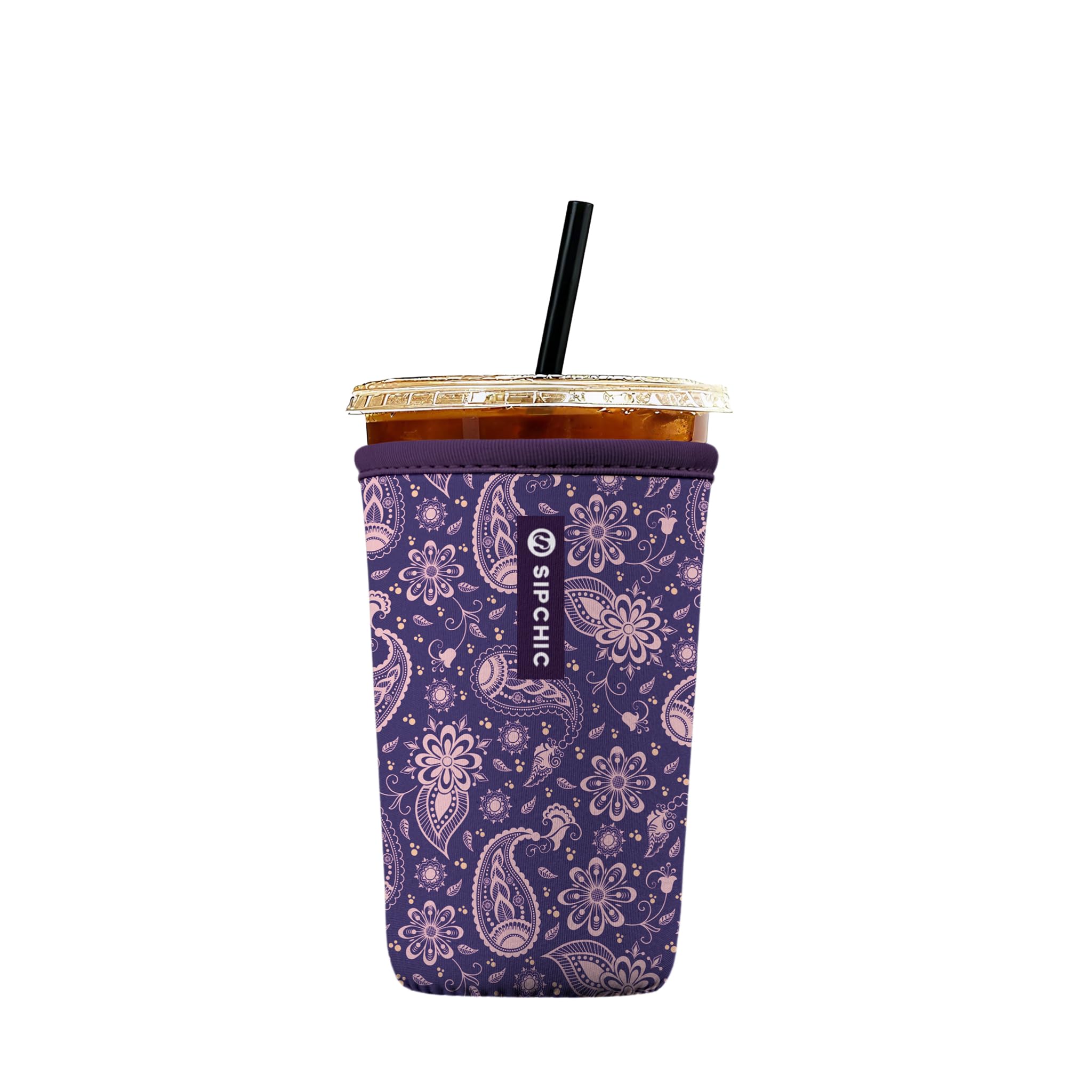 Iced Coffee Sleeve – Neoprene Reusable Cup Sleeves for Drinks, Insulated Drink Sleeves to Keep Hands Dry &amp; Drinks Cold, Stylish &amp; Durable Coffee Sleeves (Mystic Paisley, Medium: 22-29oz)