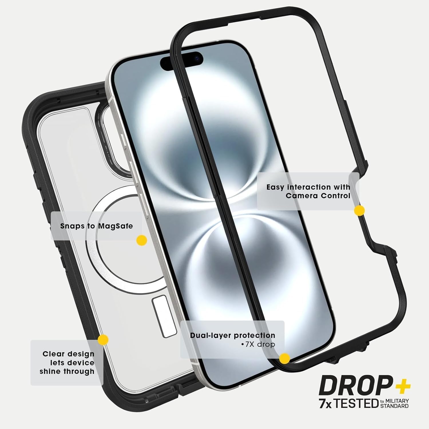 OtterBox iPhone 16 Pro (Only) - Defender Series XT Case for MagSafe - Dark Side (Clear/Black) - Screenless - Lanyard Attachment