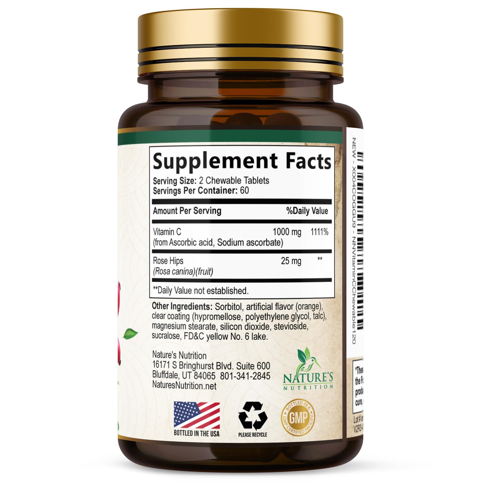 Vitamin C 1000mg Chewable - Sugar Free, Natural Immune Support Supplement with Vitamin C & Rose Hips Bioflavonoids - Extra Strength Antioxidant, Powerful Vit C Chews, Tasty Orange Flavor, 120 Tablets — Amazon image 9