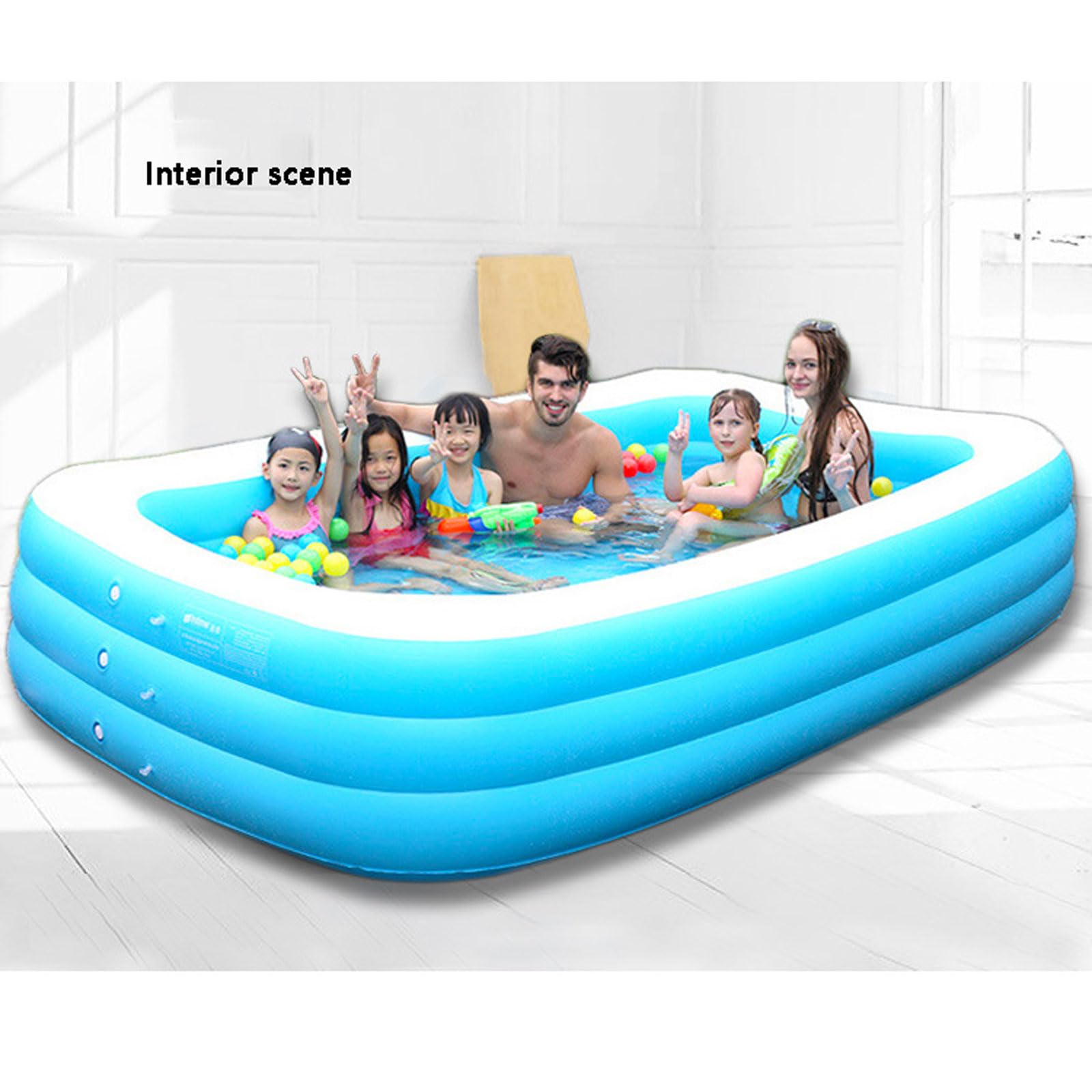 Piscina rettangolare gonfiabile 305x175 cm, PVC spesso, centro nuoto familiare, cassaforte, divertimento all'aperto multi-stanza, facile da riporre.