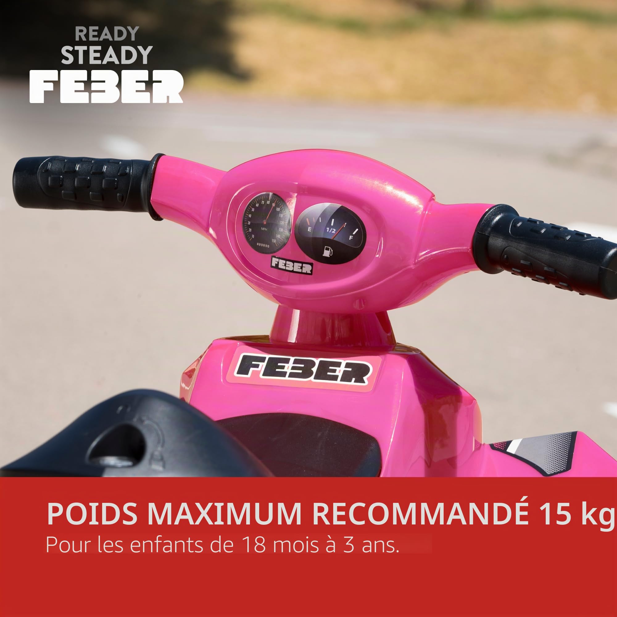 FEBER - Quad Racy Pink 6V, Voiture électrique pour Enfants de 18 Mois à 3 Ans, avec accélérateur, Grandes Roues Robustes pour Plus de stabilité, autonomie 40 Min, Chargeur Inclus, Famosa (FEN50000)