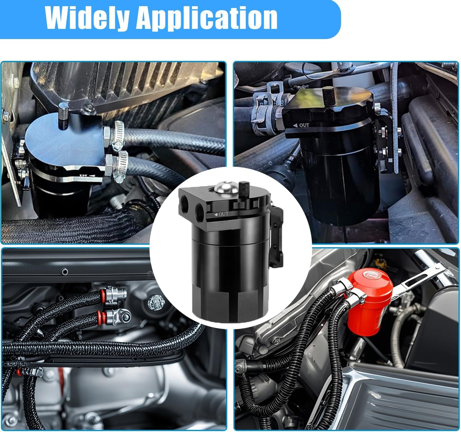 Flaconi Decanter Vapori Olio per Auto, Universale Oil Catch Can, 300ml Alluminio Recupero Vapori Olio Motore, con Filtro dell'aria, tubo flessibile, Dadi, e Altri Accessori, per Una Varietà di Veicoli