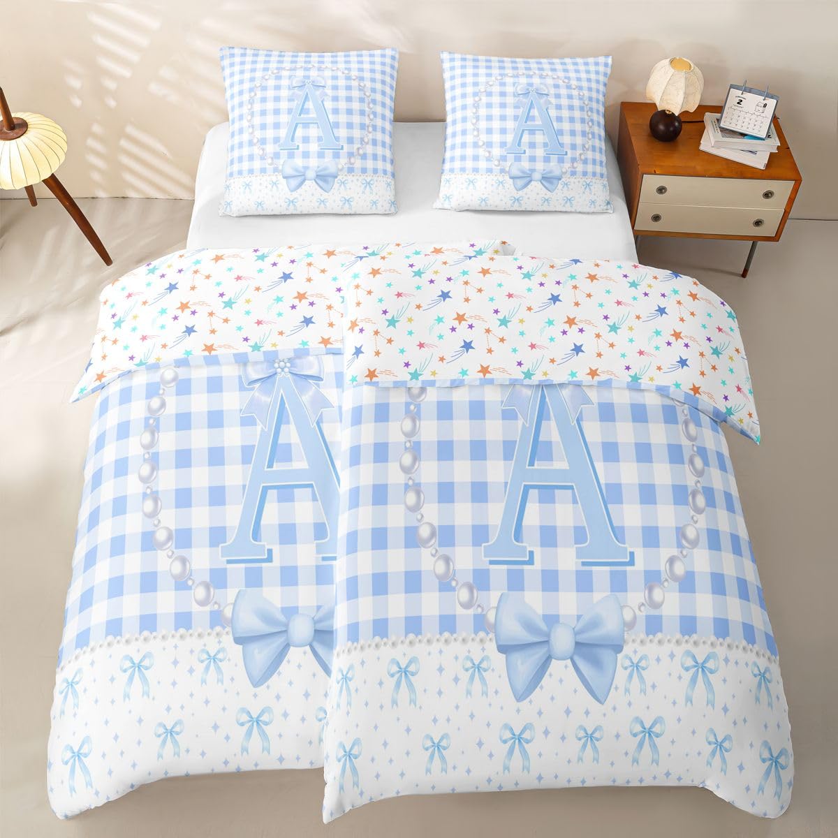 Homewish Blau Weiße Schleife Bettwäsche 4teilig 155x220