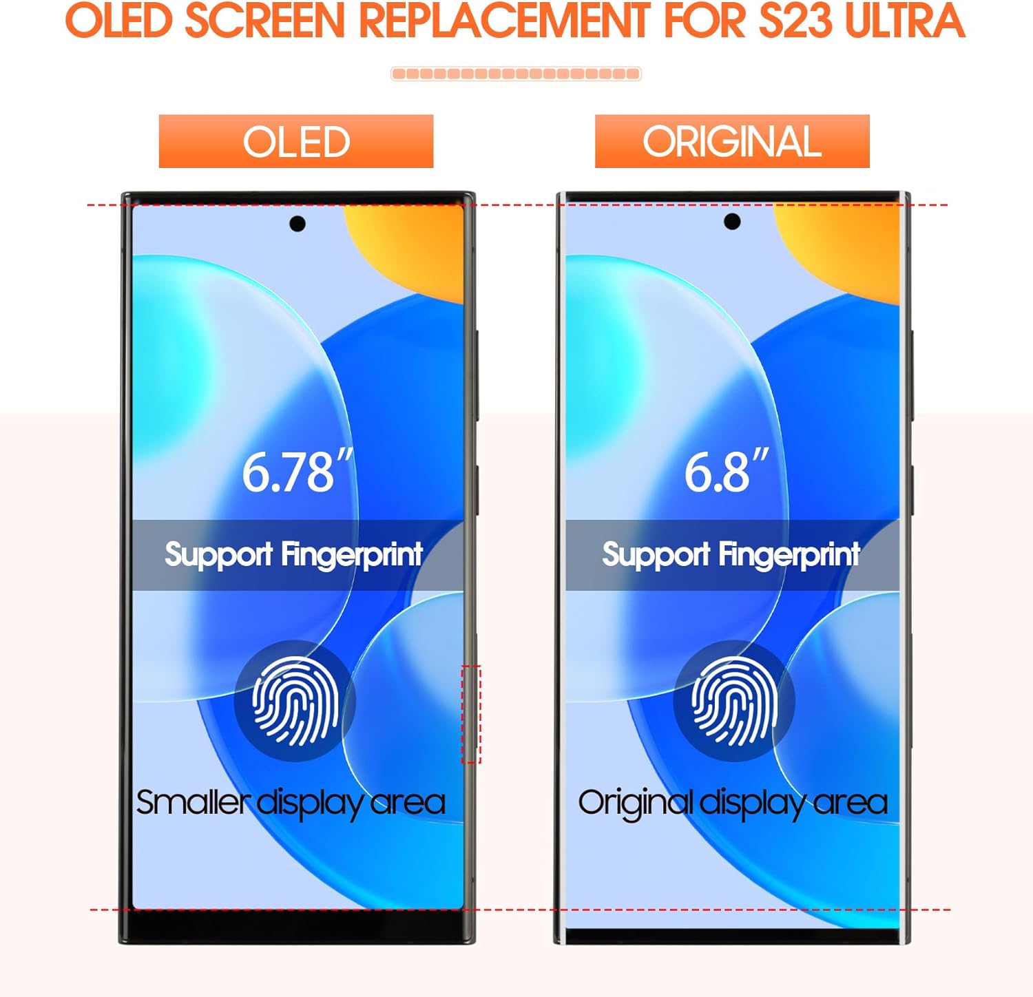 OLED for Samsung Galaxy S23 Ultra Screen Replacement for Display Samsung S23 Ultra LCD S918B S918U LCD Digitizer Touch Assembly with Frame(Support Fingerprint,US Version)