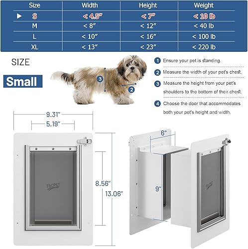 Miniatura 6 de Puerta de pared para mascotas, marco de acero, túnel telescópico y doble solapa de silicona, puerta para perro, puertas para gatos con bloqueo